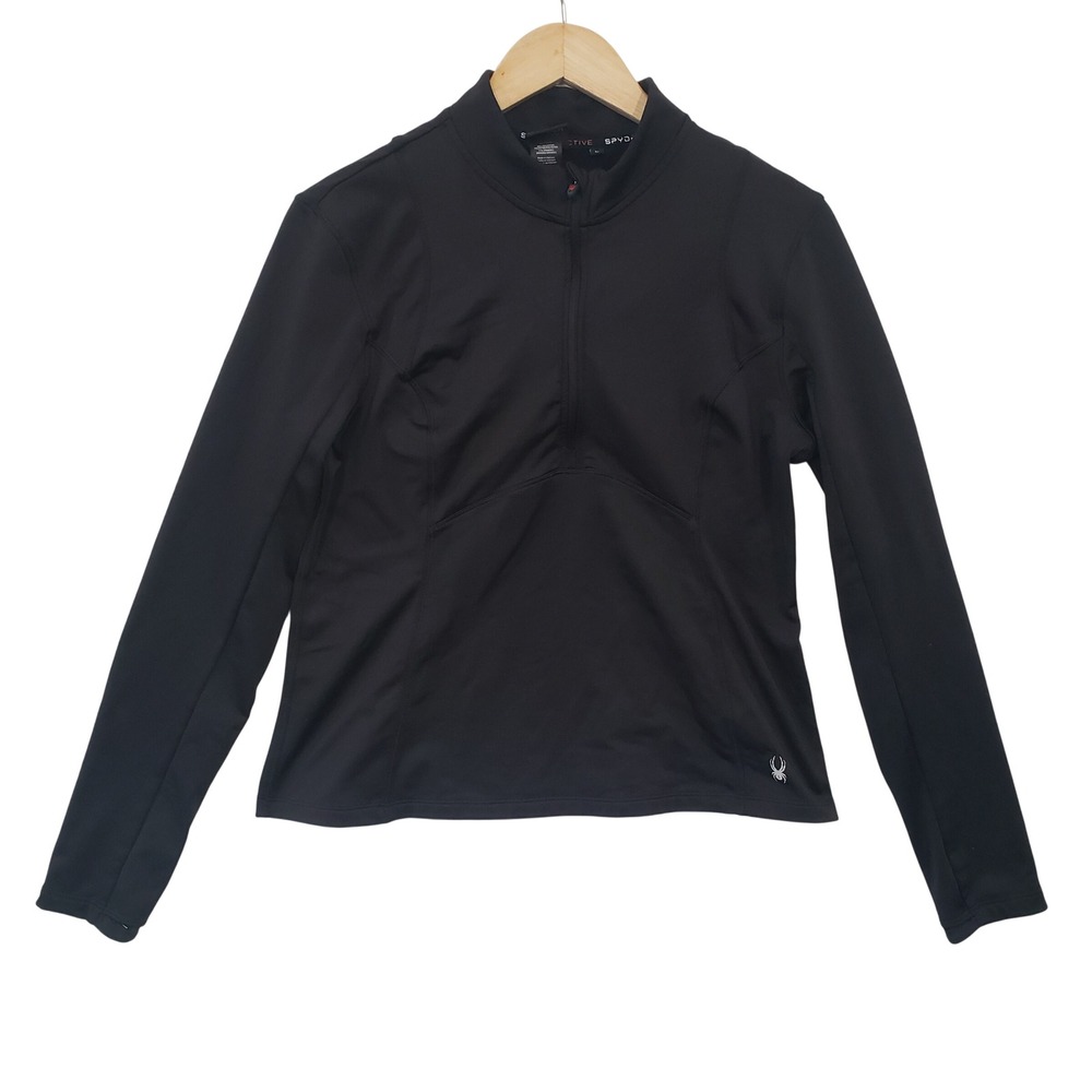 Spyder Black 1/4 Zip Long Sleeve Athletic Pullover Top Womens L Base Layer Sport